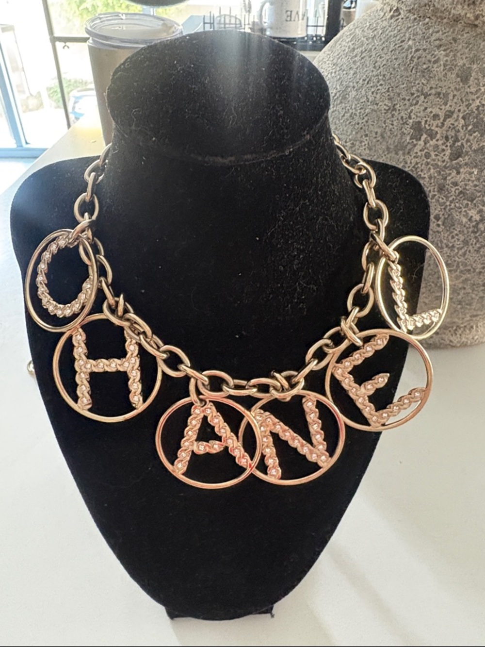 CHANEL Silver-Tone Crystal Letter Charm Necklace